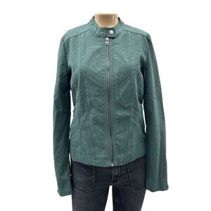 Vintage 90's ONLY Motorcycle Full Zip  Jacket Long‎ Sleeve Green Women Small